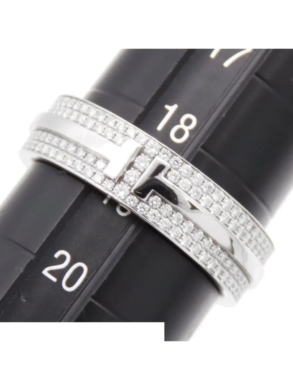 Tiffany & Co T Wide Ring White Gold 18K Diamond Pave